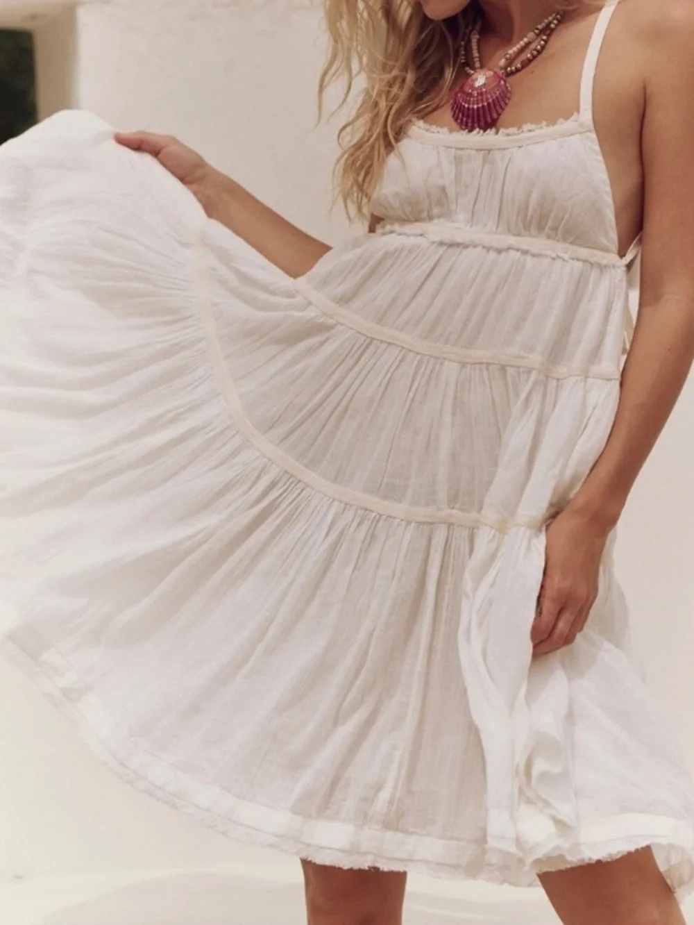 FREE PEOPLE, Isla Mini Dress NWT  Ivory Gauze, tiered babydoll size medium